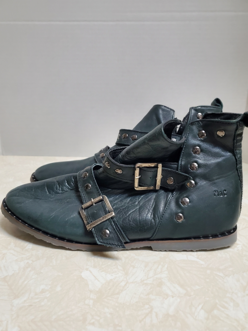 Women's MUSSE & CLOUD Dark Green-Grey Leather Studded Ankle Boots